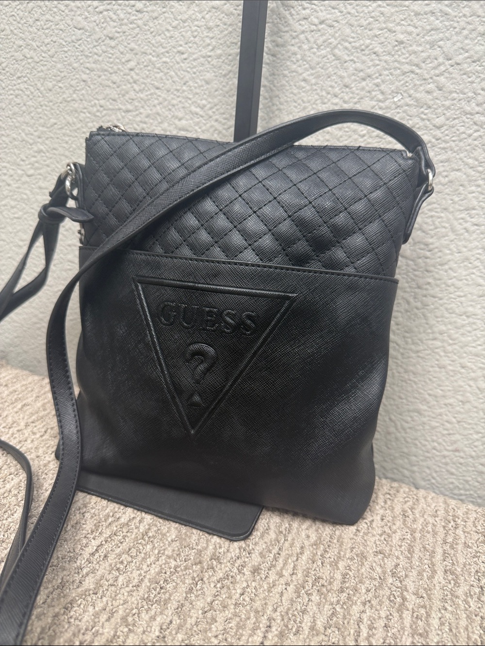 Vintage GUESS Black Quilted-Top Crossbody Bag